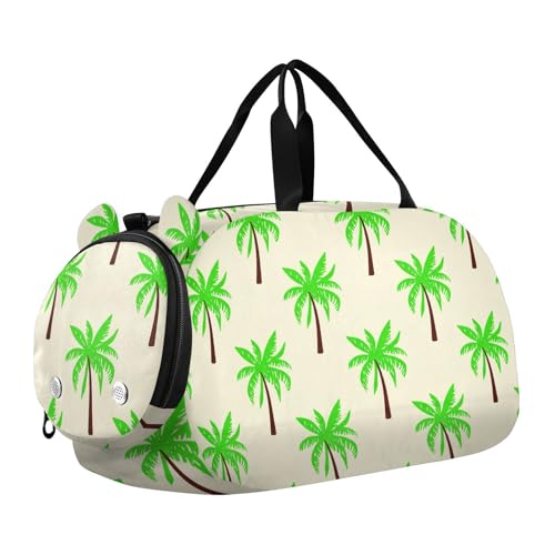 Green Palm Trees Kids Travel Duffel Bag for Boys Girls Overnight Weekend Tote Bag with Shoes Compartment for Beach Swim Trip