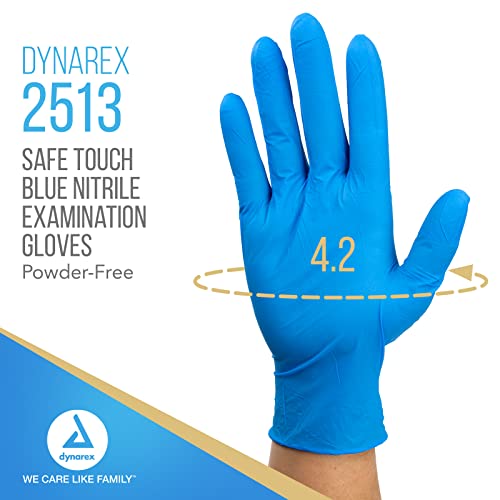 Dynarex Safe-Touch Disposable Nitrile Exam Gloves, Powder-Free, Latex-Free, Touchscreen Friendly & Used By Professionals, Blue, Large, 1 Case - 10 Box Of 100 Safe-Touch Disposable Nitrile Exam Gloves #TOP1
