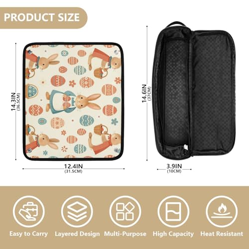 Estuche de viaje 2 en 1 para plancha y rizador con tapete resistente al calor y organizador de accesorios para herramientas de peinado, diseño con estampado de conejito de Pascua y huevos miniatura 4