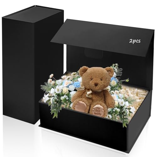 pangdapengpeng 2 Stück Geschenkbox Groß, 31 x 21 x 10cm Geschenkschachtel, Faltbare Geschenkkarton mit Deckel für Geburtstage, Geschenke, Valentinstag (Schwarz)