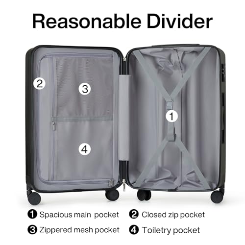 Image of Hanke 24 Inch Luggage Suitcases With Spinner Wheels Lightweight PC Hard Shell Rolling Suitcase With Travel Lock,Checked-Medium 24-Inch(Jet Black)