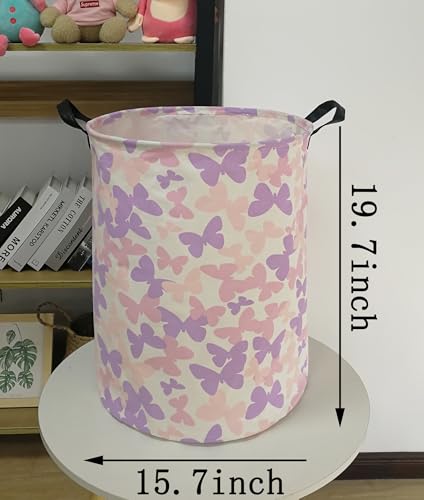 Image of Collapsible Kids Laundry Basket Clothes Hamper, Foldable Storage Organizer Bin, Toy Clothes Storage with Handles for Boys Girls Bedroom, Room Decor Butterfly
