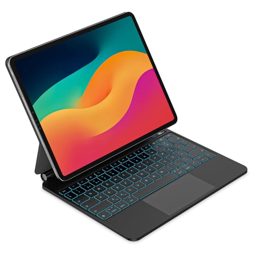 Capa com Teclado para iPad Air 13 Polegadas M4 2026/M3 2025/M2 2024/iPad Pro 12,9 Polegadas, Design Magnético Flutuante com Trackpad, Teclado Retroiluminado para iPad Pro 12,9' (2018-2022), Preto