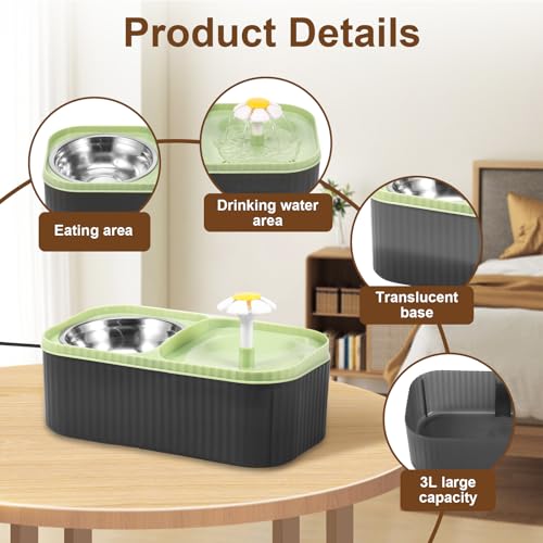 Fuente de agua y comedero para gatos, 3L, acero inoxidable miniatura 4