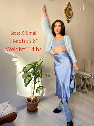 Image of Zeagoo Skirts for Women High Waist Skirt Elegant Midi Skirt Satin