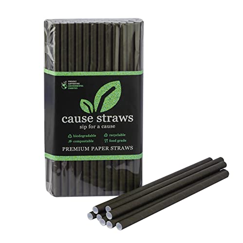 Image of Biodegradable Premium Drinking Straws | 100 Straws (8mm Wide) | Black Colour | Best for Juice, Soft Drinks and Cocktails | Sip for A Cause | (8MM, Black)