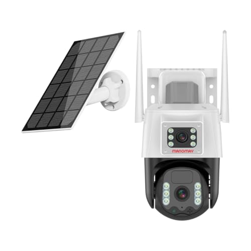 MANOMAY 3+3MP Solar Powered 4G Sim Based CCTV Outdoor Security Camera with 7W Solar Panel Built-in Battery | Surveillance for Agriculture | Remote Area | Construction Site | Garden