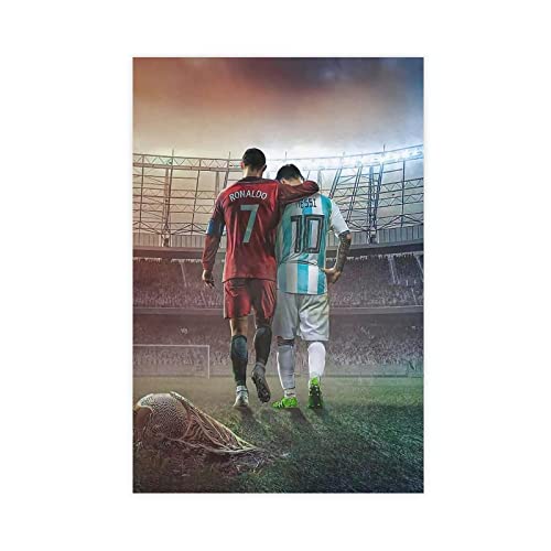 SORECI Lionel Messi Cristiano Ronaldo Fußball-Superstar-Leinwandposter, Wandkunst, Dekordruck, Gemälde für Wohnzimmer, Schlafzimmer, Dekoration, ungerahmt, 30 x 45 cm