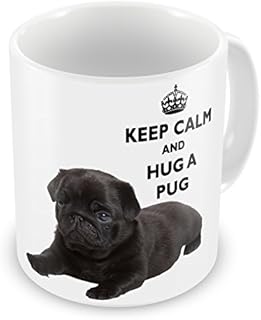 Keep Calm And Hug A Pug Novelty Gift Mug (Black)