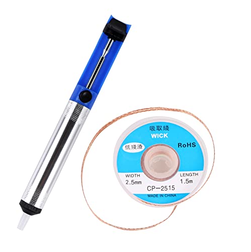 Midelong Desoldering Solder Wick, Solder Braid With 2.5Mm Width, 1.5M Length And Solder Sucker Desoldering Vacuum Pump Solder Removal Tool Kit Blue, Set Of 1 #TOP28