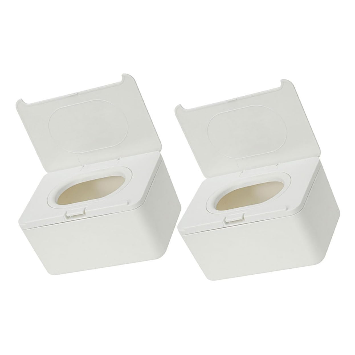 ifundom Lot de 2 Boîtes à Lingettes Humides, Conteneur Rechargeable en Plastique Blanc, Couvercle, Réutilisable, pour Salon et Bureau