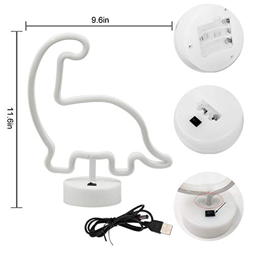 Image of Dinosaur Neon Sign Night Light, USB & Battery Operated Glowing Neon Decorative Green Color LED Light Wall Decor for Room Party Bar Decorations (Dinosaur D)