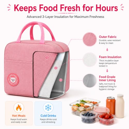 Image of Milton Pack of 2 Thermal Meal Bags with Spacious Compartments, Reusable Lunch Carrier for Work School Travel and Daily Food Organization Needs, (Pink,Pink