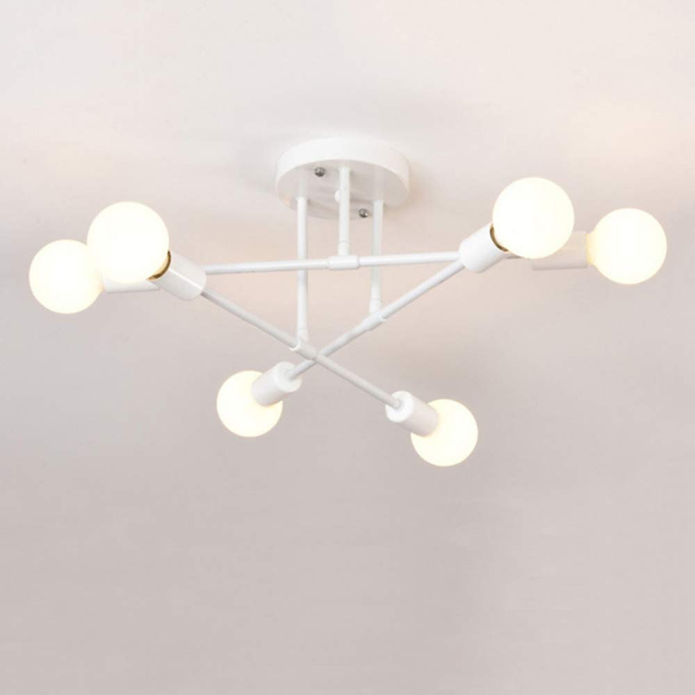 6-Light Nordic Chandelier Modern Flush Ceiling Light E27 Lamp Socket Sputnik Lamp Ceiling Lighting For Living Room Dining Room Hallway,White+3 Step Dimming-5W