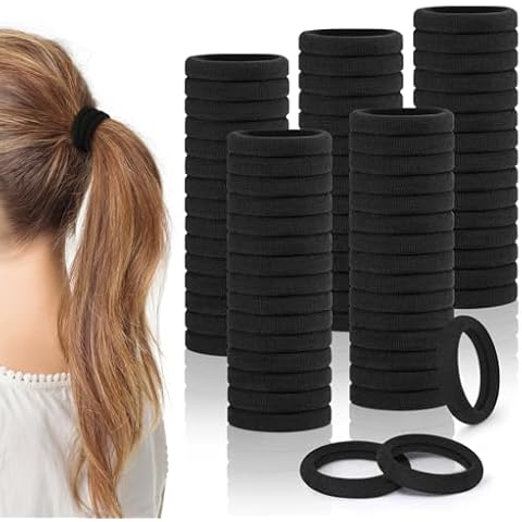 150PCS Black Hair Ties for Women, Elastics Hair Ties No Damage, Seamless Ponytail Holders, Cotton Hair Ties for Thick Hair, Bulk Soft Hair Bands Hair Accessories for Women Christmas and Holiday Gifts Cover