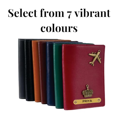Image of ncgifts Personalised Passport Cover for Couple | Set of 2 PU Leather Customised Passport Holder with Name & 80+ | Charms Premium Gift Box | Anniversary, Wedding, Honeymoon Gift | 6+ Colours