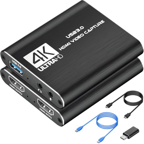 Video Capture Card USB 3.0 Audio Video Capture Card 4K HDMI Capture Card HDMI Loop-Out 1080P 60FPS/2K 30FPS Video Game Capture for Streaming Works for PS5/Switch/Camera/PC/OBS
