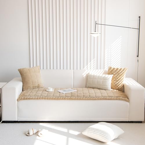 Topchances Thick Sofa Cover 1 2 3 Seater,Non-Slip Seat Cushions,New Super Soft Couch Cushions,Washable Sofa Pads Suitable for Dog Pet Living Room Furniture Protector(Light Brown,70×180cm)