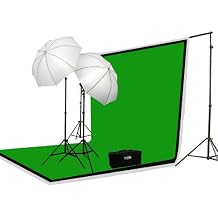 ePhoto Photography Video Continuous Light Lighting Muslins Background Support Stand Kit with Video Photo Chromakey Green Screen H69