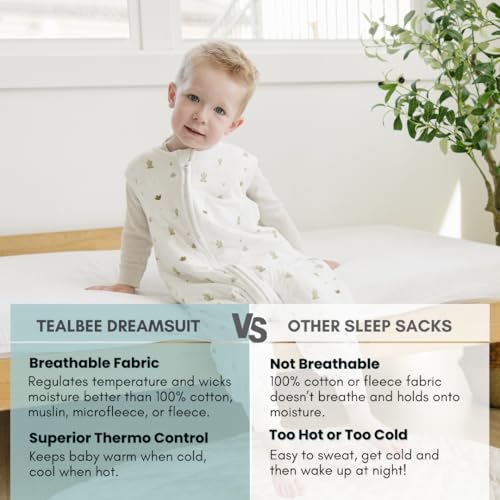 Image of Tealbee Dreamsuit Toddler Sleep Sack with Feet - Walker Sleep Bag with Legs, Rayon made from Bamboo, Summer 0.8 TOG, 2-Way Zipper, 2T-3T - Cactus