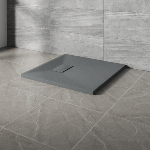 NRG 700x700mm SMC Square Shower Tray Anthracite Slip-Resistance Bathroom Shower Base Easy to Clean