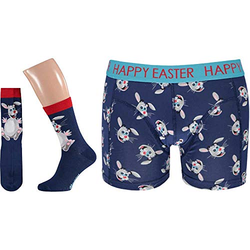 Lieblingsstrumpf24 Geschenkbox Ostern Unterhose und Socke Herren Baumwolle Happy Easter (Comb 1, M)