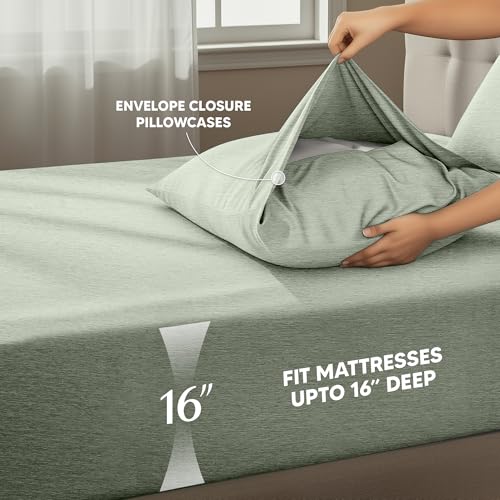 Image of Utopia Bedding California King Size Sheet Set - 4 Piece Bed Sheets, Soft and Breathable Microfiber, Includes 1 Fitted Sheet, 1 Flat Sheet and 2 Pillowcases - Oeko Tex (Heather Sage)