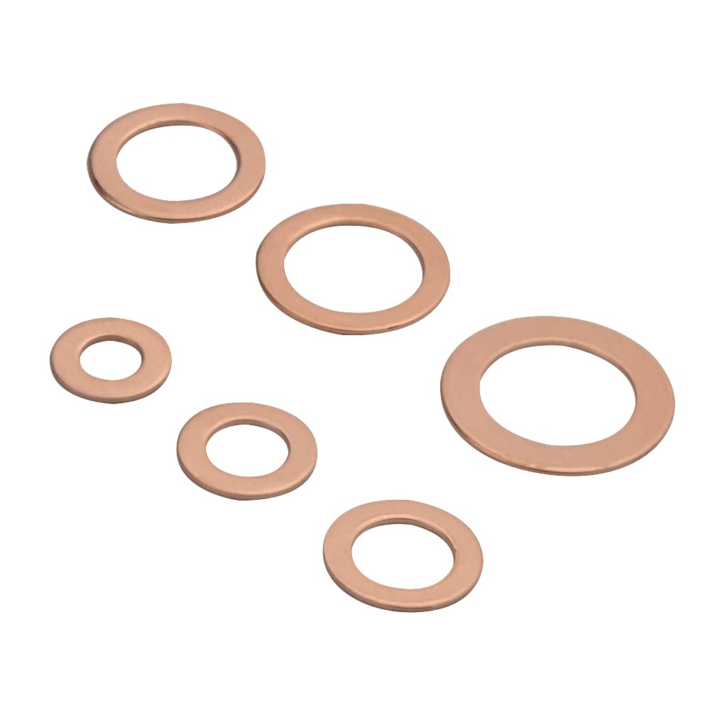 110Pcs 6 Kinds Copper Sealing Washers Copper Flat Gasket Oil Sealing Washer Box 1/4’’ 5/16’’ 3/8’’ 7/16’’ 1/2’’ 5/8’’