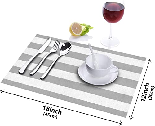 Image of YELONA Dining Table Placemats Set of 6 - Heat-Resistant, Non-Slip, Washable & Stain Resistant Woven PVC Vinyl Table Mats for Kitchen & Dining - 45 x 30 cm, PeachWhite & Grey