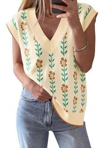 Image of Saodimallsu Womens V Neck Sweater Vest Oversized Ribbed Knit Sleeveless Casual Loose Fit Pullover Tank Top