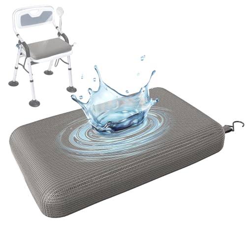 Fasjloctavty Shower Seat Cushion with Non-Slip Silicone Bottom Shower Chair Cushion for Transfer Benches Washable 3D Mesh Pad with Hook Quick Drying Bathtub Chair Pad for Elderly Pregnancy
