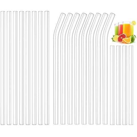 Kiemeu 20 Pack Clear Glass Straws Shatter Resistant, Φ8 mm Thin Glass Straws, Family Pack Cover