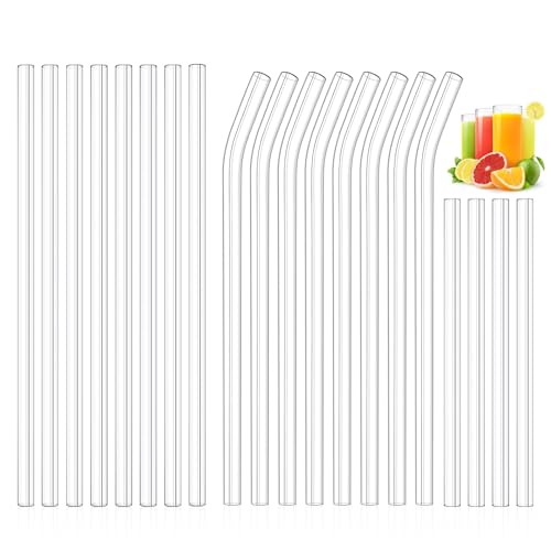 20 Pack Clear Glass Straws for Drinking 8 mm Thin Reusable Straws Set