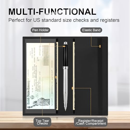Image of CASMONAL Checkbook Covers for Personal Checkbook Holder RFID Premium Vegan Leather Checkbook Cover for Duplicate Checks