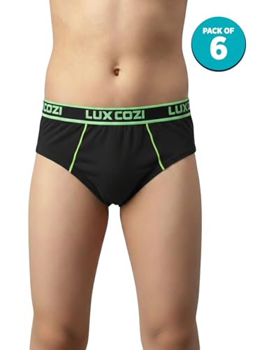 Image of Lux Cozi Boy's Super Combed Cotton Outer Elastic Solid Brief with Ultra Soft Waistband | Colors May Vary -Pack of 6