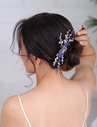 Denifery Blue Bridal Hair Comb Sapphire Blue Crystal Hair Comb Wedding Navy Blue Rhinestone Royal Blue Hair Comb Wedding Hair Piece For Women And Girls #TOP3