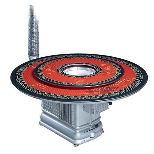 Imagen de Estufa de leña Estufa de madera de mesa giratoria de doble capa Estufa de calefacción de aleación de aluminio Mesa de fuego rural Estufa de asado sin humo de alta temperatura for interiores Estufa de