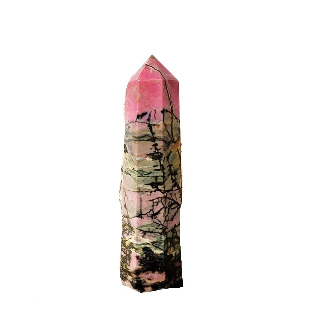 Natural Crystal Hexagonal Prism Ornaments - Pink and White Agate Column Raw Stone Decor(Peachblossomstone,9cm)