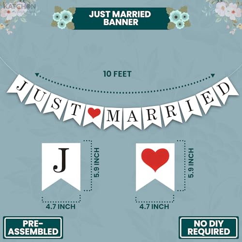 Image of KatchOn, Just Married Car Magnets - Pack of 15 | Just Married Banner for Wedding Decorations | Wedding Car Decoration Kit | Multicolor Magnetic Sticker for Annversary Decor, Just Married Fridge Magnet