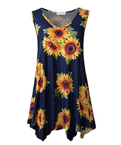 Larace Plus Size Sunflower Shirts For Women Tank Tops Sleeveless V Neck T-Shirts Floral Summer Clothes(3X, A-Sunflower28) #TOP24