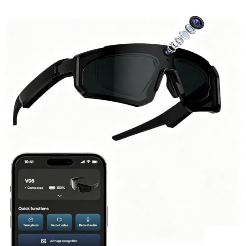 2026 Upgraded AI Smart Glasses with 4K Camera, 1200P Video, 6-Axis EIS Anti-Shake, ChatGPT Assistant, AI Recognition & Translation, IP54 Waterproof for Cycling, Hiking, Running, Vlogging