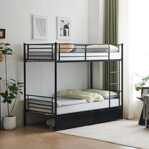 GALER Twin Over Twin Bunk Bed, Heavy Duty Metal Single Bunk Bed Frame with 2 Drawers & Ladder & Safety Guard Rails, Space Saving High Sleeper Beds for Kids, Teens & Adults (Black) - Image 5