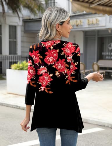 LOMON 3/4 Sleeve Tunic Tops for Women Loose Fit Dressy Casual Blouse Flowy Shirts to Wear with Leggings S-3XL