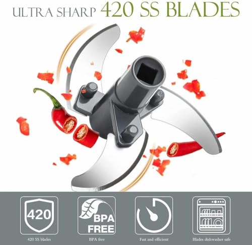 Image of 3 Stainless Steel Blade, Powerful Mini Handy Quick 450 ml Vegetable & Fruit Chopper (Red)