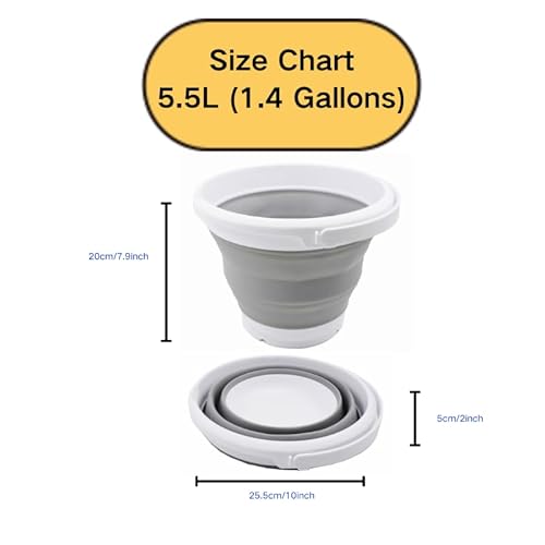 SAMMART Faltbarer Kunststoffeimer mit 5,5 l Fassungsvermögen, zusammenklappbar, runde Wanne, tragbarer Wassereimer zum Angeln, platzsparender Wassertopf für den Außenbereich (Weiß/Grau, 1)