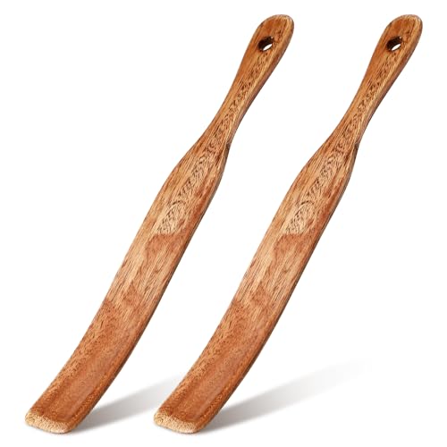 Baderke 11 Inch Acacia Wooden Sourdough Spatula Bread Mixing Stir Stick Spurtle with Hanging Hole Wooden Kitchen Spreading Cooking Mixing Tool for Sourdough Starter and Jar Cookware (2 Pcs)