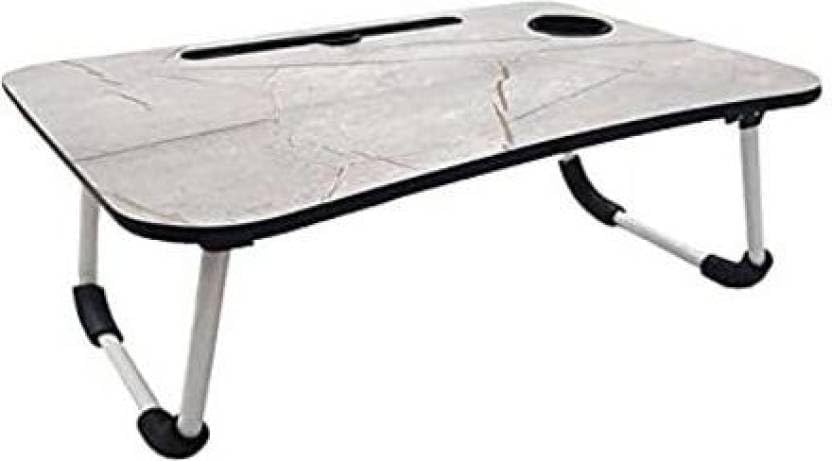 Image of YAJNAS Marble Light Wooden Multipurpose Foldable Laptop Table with Cup & Tab Holder | Study, Breakfast, Reading Table