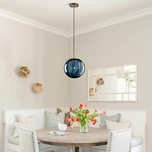 KCO Luminária pendente de globo grande moderno 1 luz única de vidro azul pingente de iluminação ilha