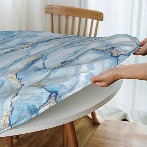 Fiokroo White Blue Marble Tablecloth with Elastic Edge, Round Table Cloth Washable Reusable Table Cover for Kitchen Dining Party Picnic, Medium by Fiokroo - Used condition - Image 5