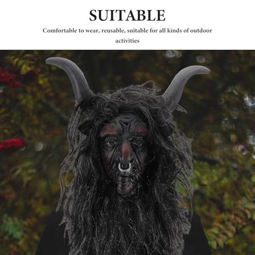 Masque de bœuf avec cornes rigides et perruque noire intégrée Uonlytech